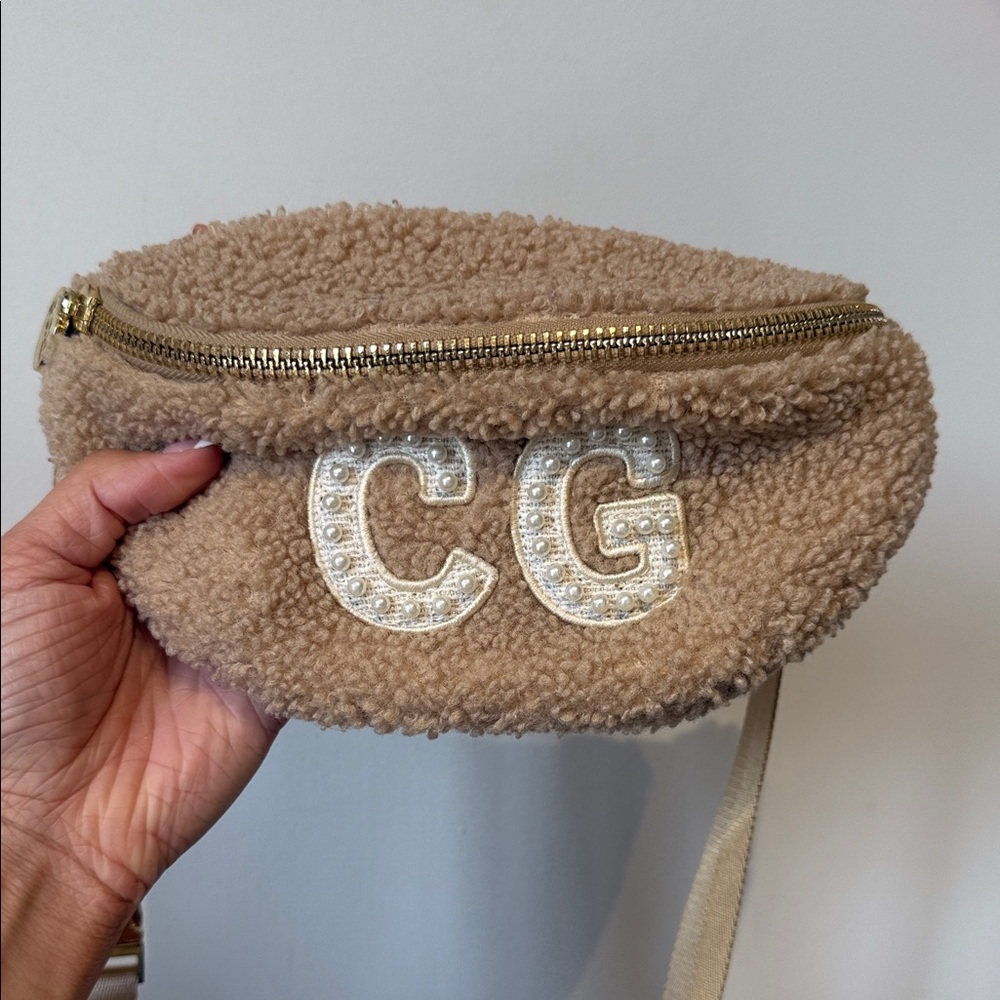 Stoney clover lane CG Embellished Teddy Crossbody Bag in Beige
